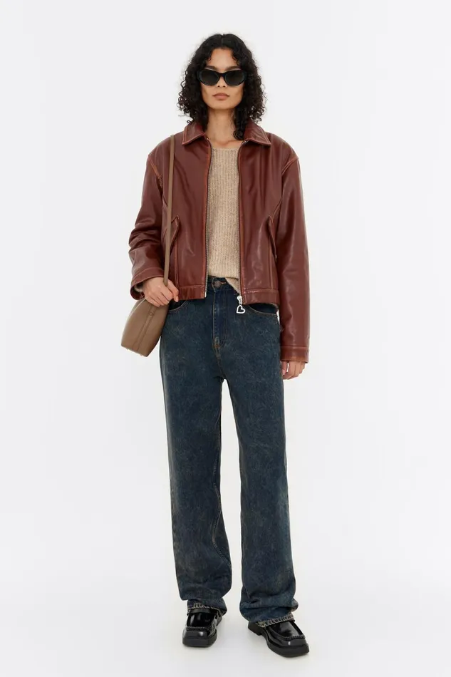 Brown Short Leather Jacket Brown Women Bimba Y Lola Jackets And Blazers Brown Short Leather Jacket Brown Women Bimba Y Lola Jackets And Blazers