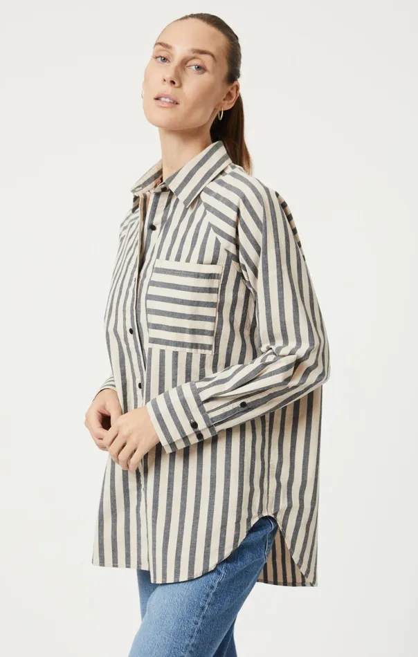 ButtonUp Long Sleeve Shirt In Beige Bold Stripe Women Mavi Jeans Shirts ButtonUp Long Sleeve Shirt In Beige Bold Stripe Women Mavi Jeans Shirts