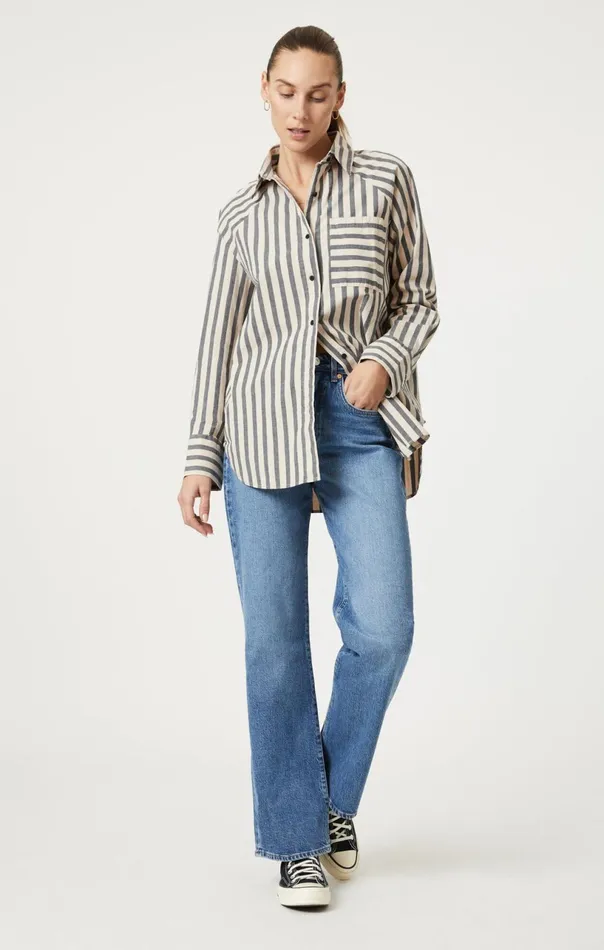 ButtonUp Long Sleeve Shirt In Beige Bold Stripe Women Mavi Jeans Shirts ButtonUp Long Sleeve Shirt In Beige Bold Stripe Women Mavi Jeans Shirts