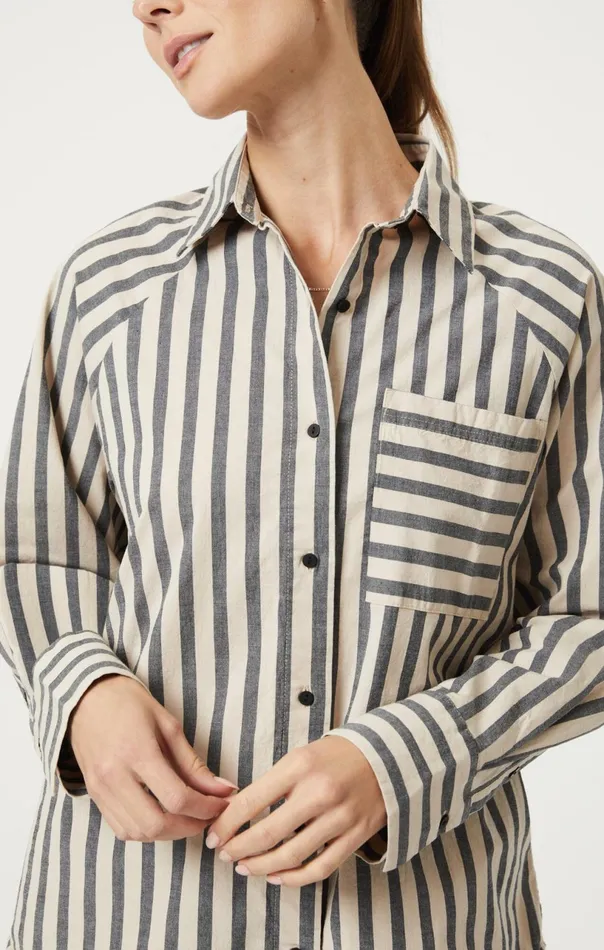 ButtonUp Long Sleeve Shirt In Beige Bold Stripe Women Mavi Jeans Shirts ButtonUp Long Sleeve Shirt In Beige Bold Stripe Women Mavi Jeans Shirts