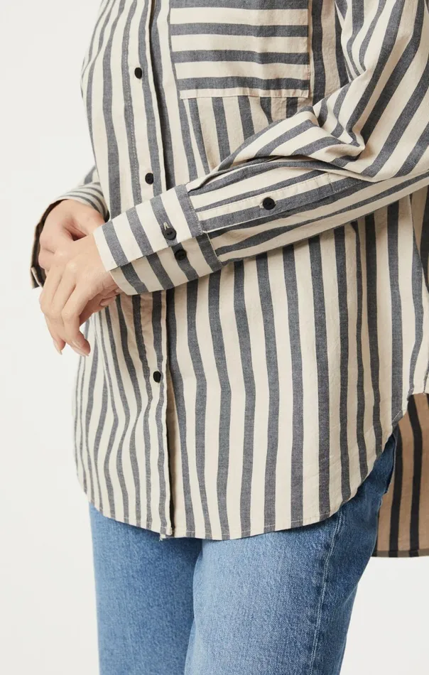 ButtonUp Long Sleeve Shirt In Beige Bold Stripe Women Mavi Jeans Shirts ButtonUp Long Sleeve Shirt In Beige Bold Stripe Women Mavi Jeans Shirts