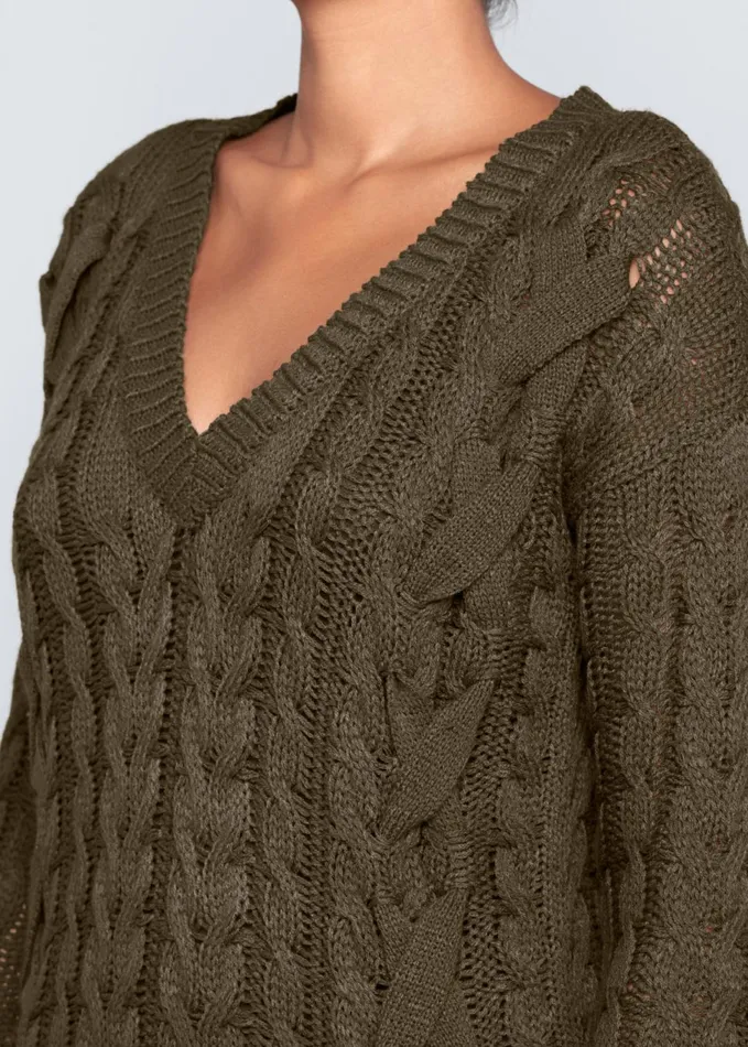CABLE KNIT SWEATER DRESS Olive Women VENUS Short Dresses