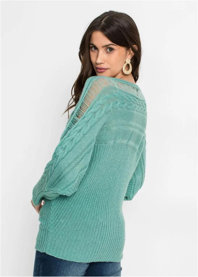 CABLE KNIT SWEATER Turquoise Women VENUS Pullover