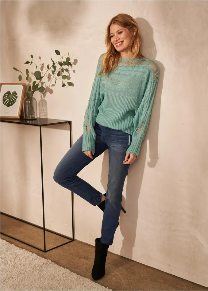 CABLE KNIT SWEATER Turquoise Women VENUS Pullover