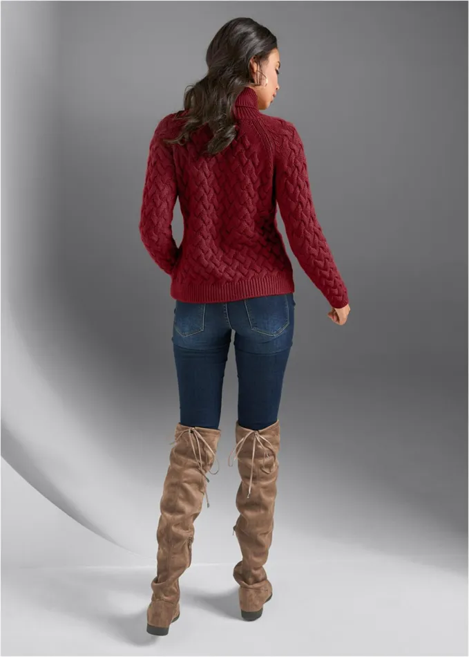 CABLE KNIT TURTLENECK Red Women VENUS Pullover