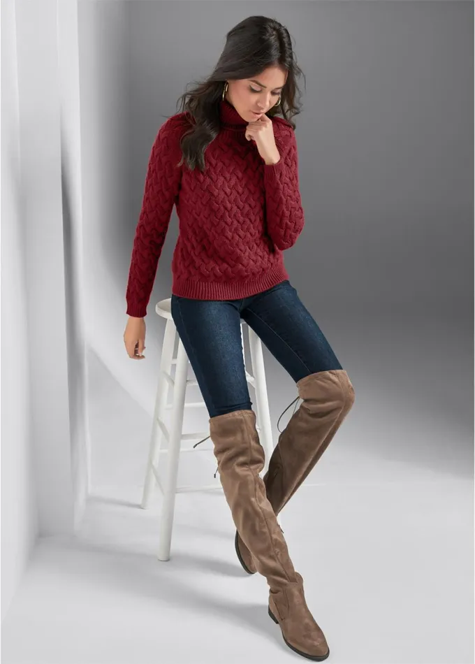CABLE KNIT TURTLENECK Red Women VENUS Pullover