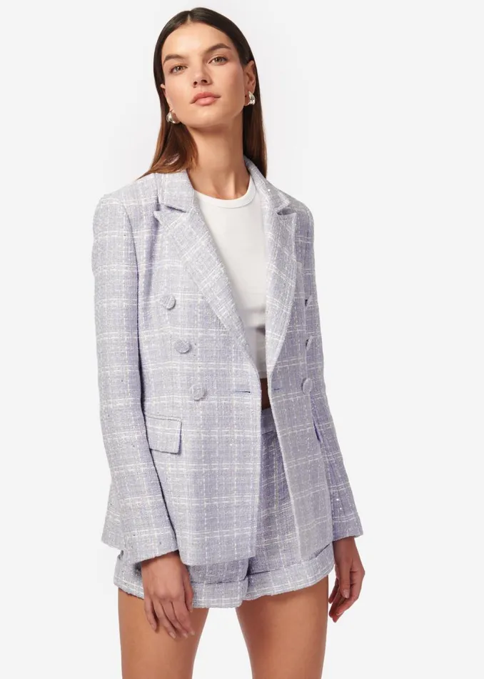 CAMI NYC Jackets and Blazers Women Bruna Tweed Blazer WhiteDelphinium