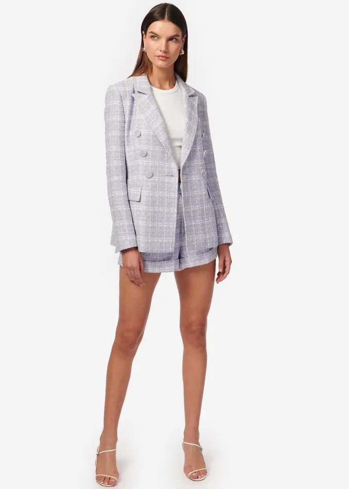 CAMI NYC Jackets and Blazers Women Bruna Tweed Blazer WhiteDelphinium