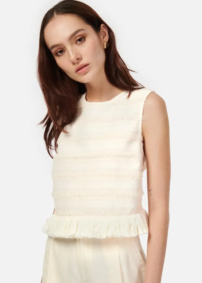 CAMI NYC Tops and Sweaters Women Fabiana Fringe Cropped Top Ceramic