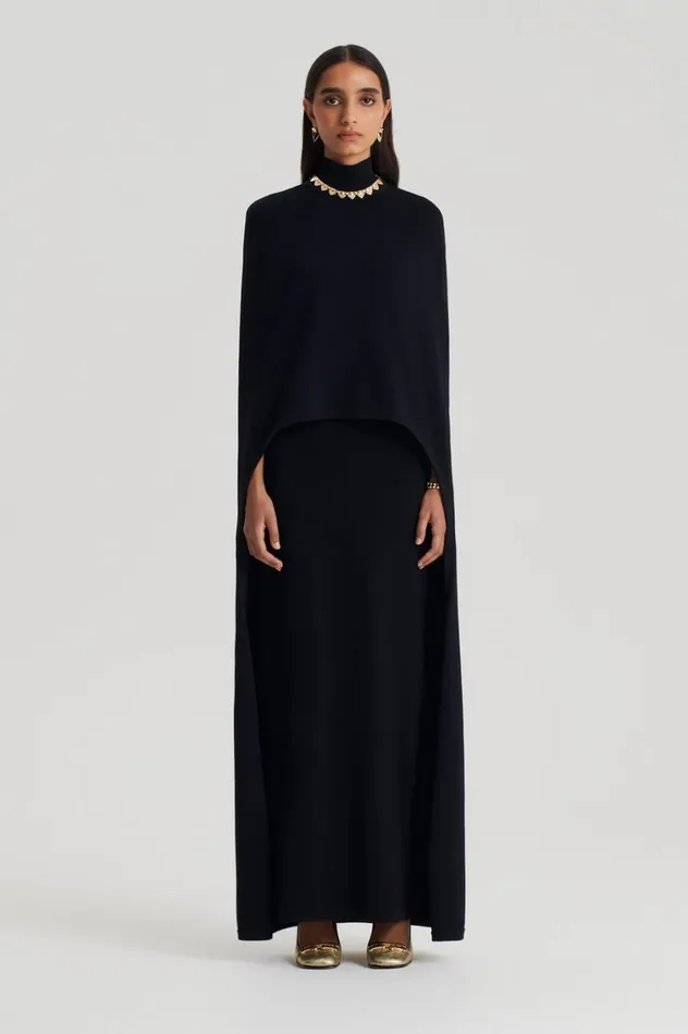 Capes Women Scanlan Theodore CREPE KNIT SOFT CAPE Black