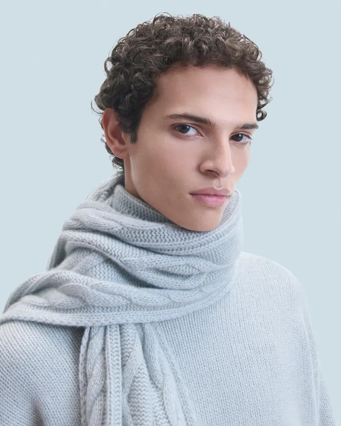 Cashmere Scarves and Collars From Future Fringed Cable Scarf Gray Stone