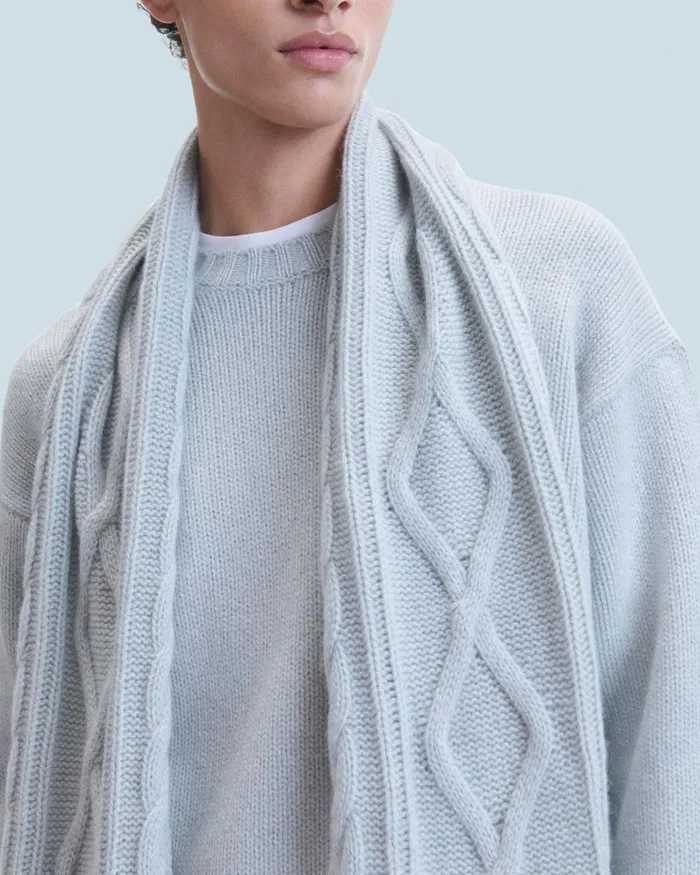 Cashmere Scarves and Collars From Future Fringed Cable Scarf Gray Stone