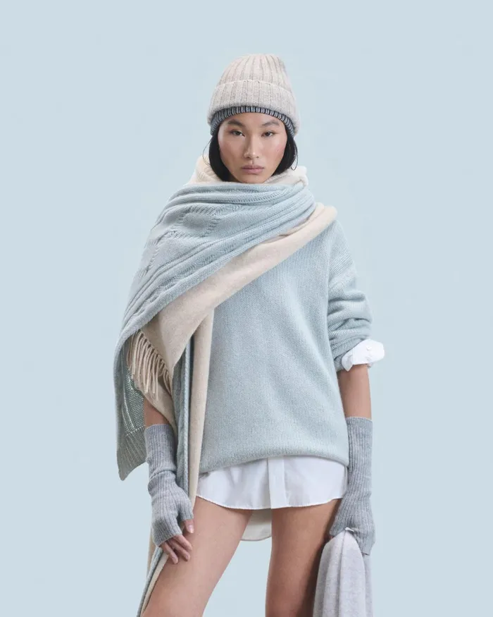 Cashmere Scarves and Collars From Future Fringed Cable Scarf Gray Stone