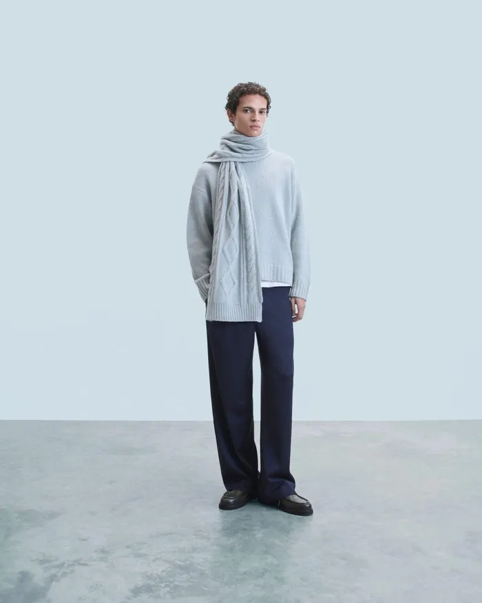 Cashmere Scarves and Collars From Future Fringed Cable Scarf Gray Stone