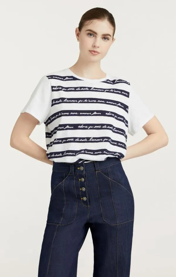 Cinq Sept Love Letter Stripe Tee White Multi Women Tees