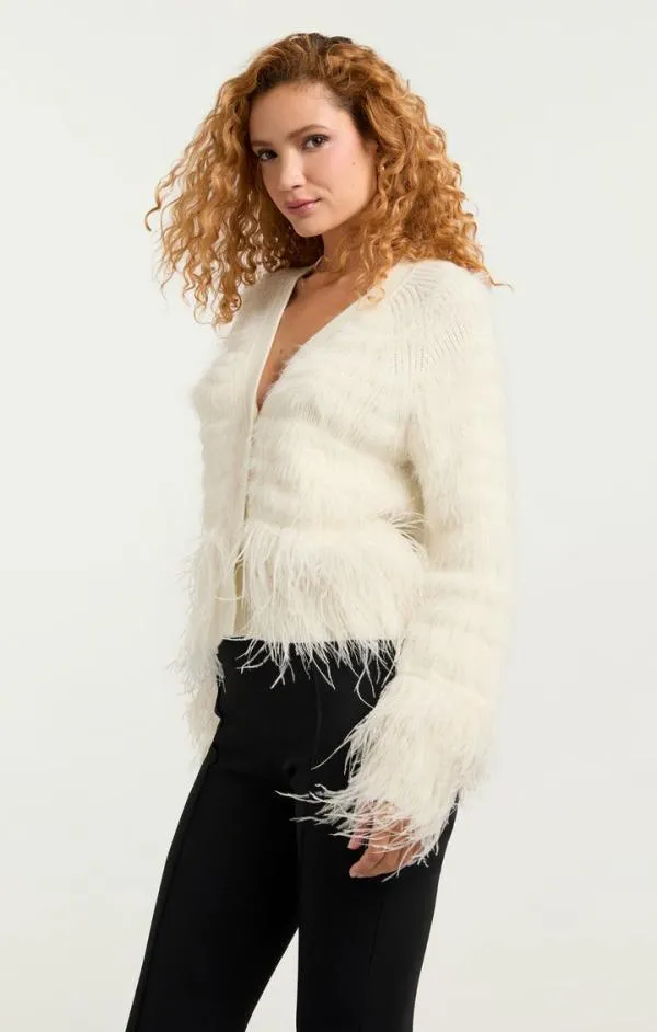Cinq Sept Vida Feather Cardigan Ivory Women Sweaters and Knits