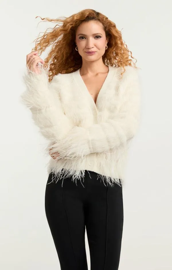 Cinq Sept Vida Feather Cardigan Ivory Women Sweaters and Knits