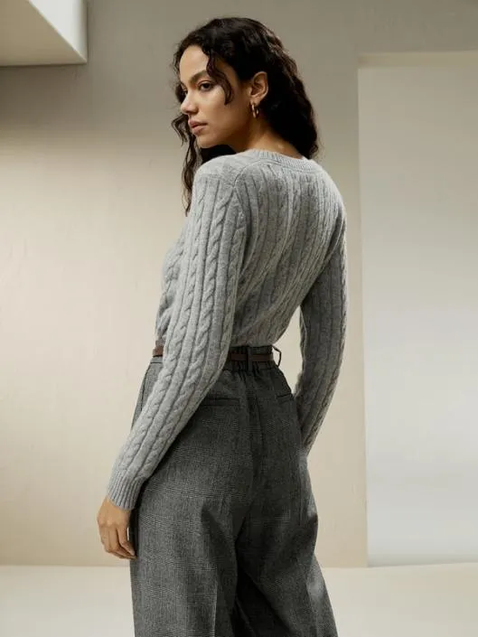 Classic Cable Knit Sweater With Ribbed Edges Women Lilysilk Knitwear