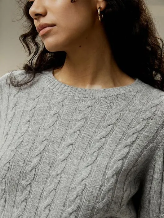 Classic Cable Knit Sweater With Ribbed Edges Women Lilysilk Knitwear