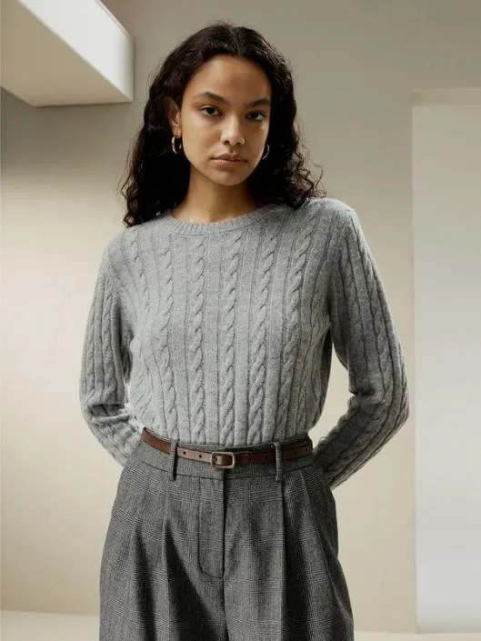 Classic Cable Knit Sweater With Ribbed Edges Women Lilysilk Knitwear