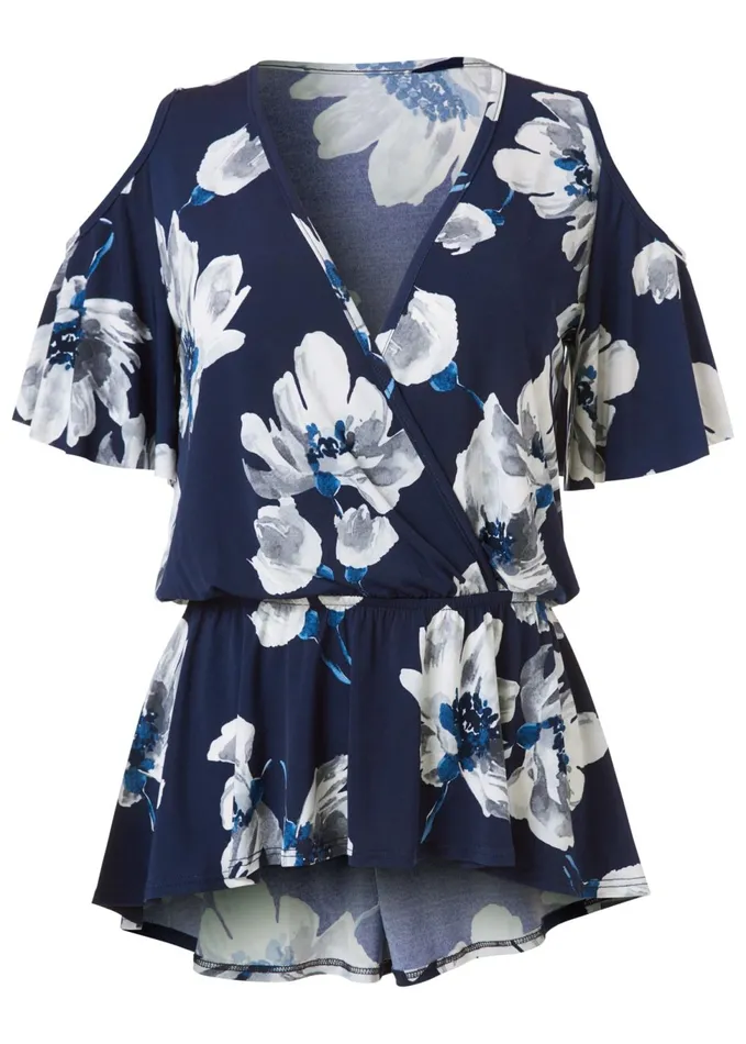 Coldshoulder Print Top Navy Multi Women VENUS Night Out Tops