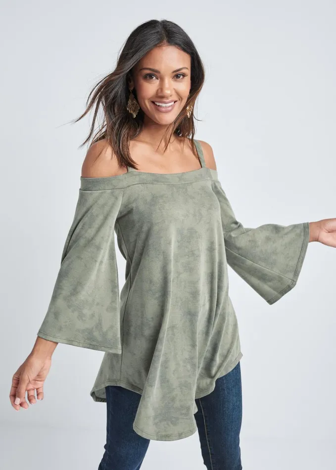 Coldshoulder Tunic Top Heathered Olive Women VENUS Tops