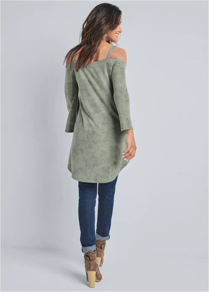 Coldshoulder Tunic Top Heathered Olive Women VENUS Tops