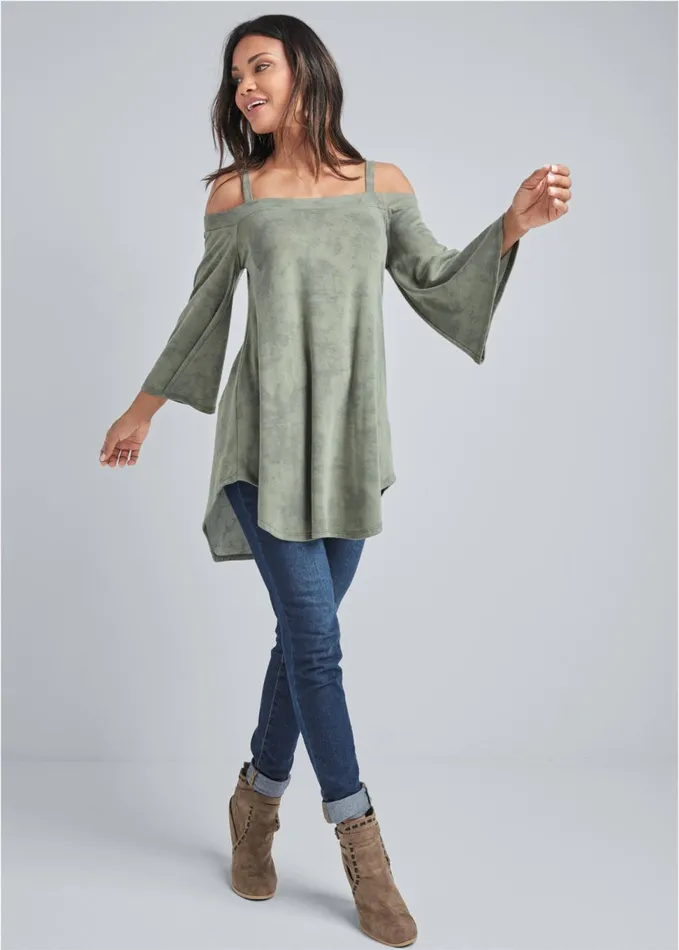 Coldshoulder Tunic Top Heathered Olive Women VENUS Tops