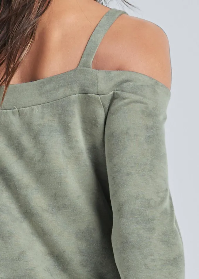 Coldshoulder Tunic Top Heathered Olive Women VENUS Tops