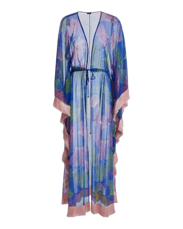CoverUps Women PatBO Ocean Leaf Fringe Trim Caftan FINAL SALE