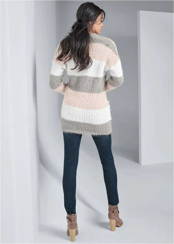 COZY STRIPED CARDIGAN Blush Multi Women VENUS Cardigans and Dusters