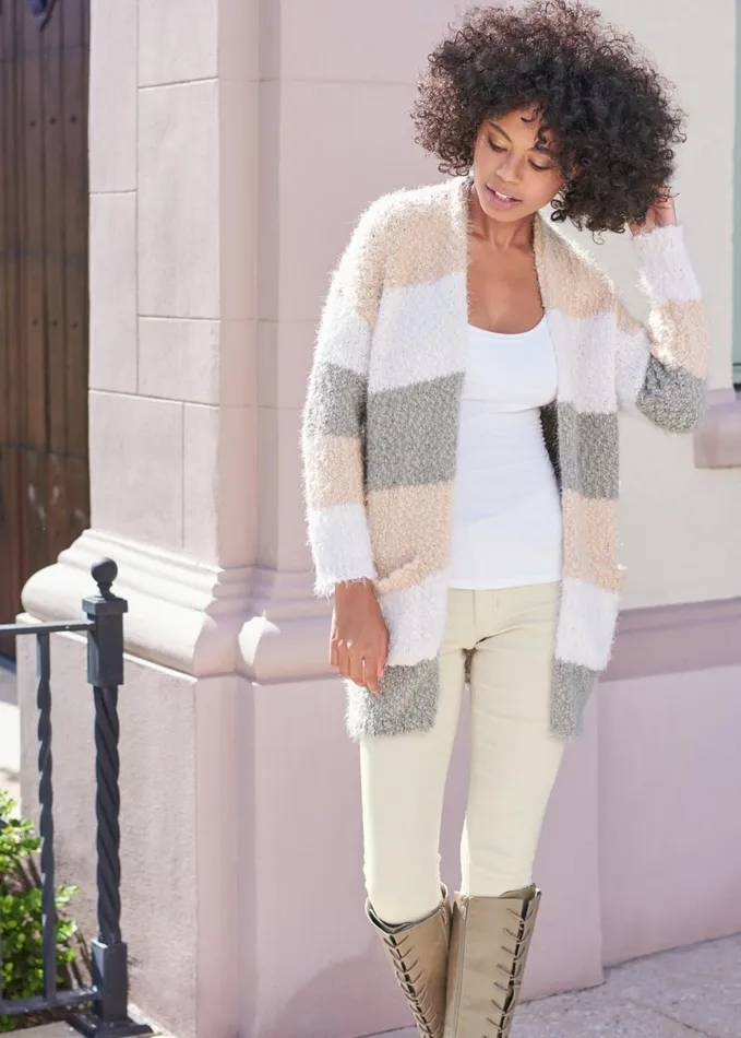 COZY STRIPED CARDIGAN Blush Multi Women VENUS Cardigans and Dusters