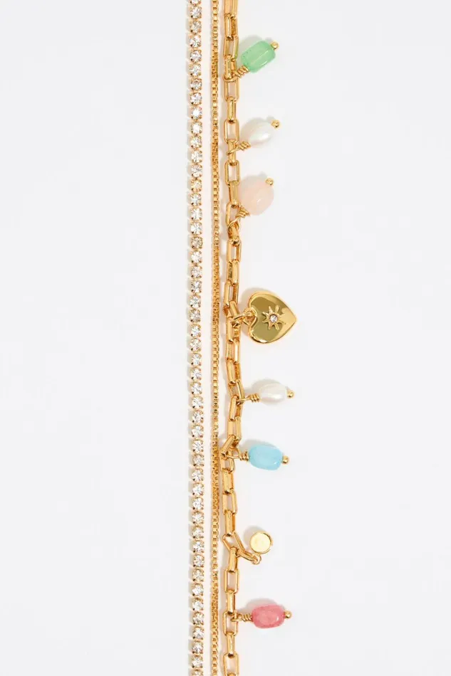 Crystal And Stones Multilayer Chain Necklace Gold Women Bimba Y Lola Necklaces Crystal And Stones Multilayer Chain Necklace Gold Women Bimba Y Lola Necklaces