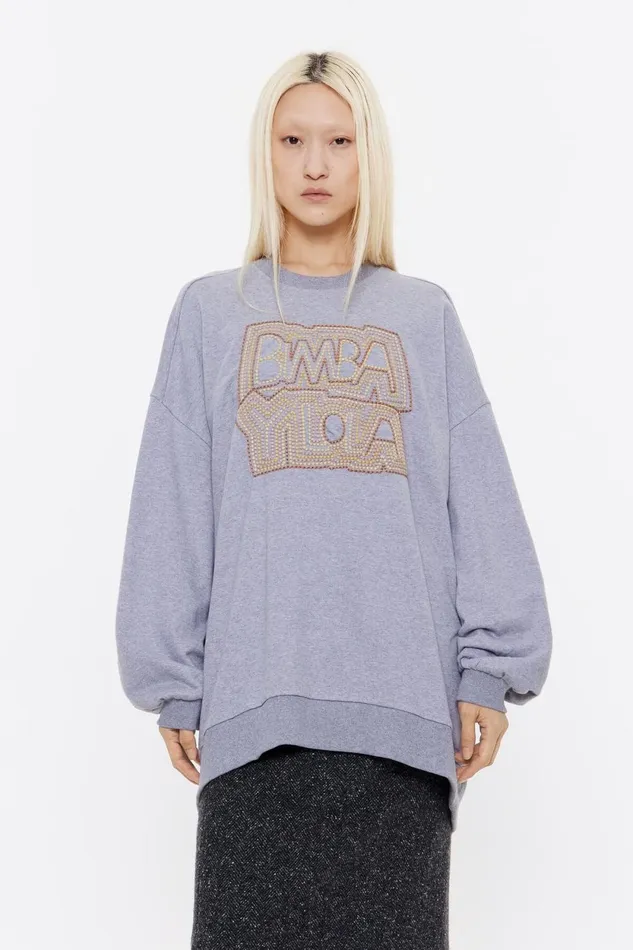 Dark Gray Embroidered Logo Oversize Sweatshirt Dark Grey Melange Women Bimba Y Lola Sweatshirts Dark Gray Embroidered Logo Oversize Sweatshirt Dark Grey Melange Women Bimba Y Lola Sweatshirts