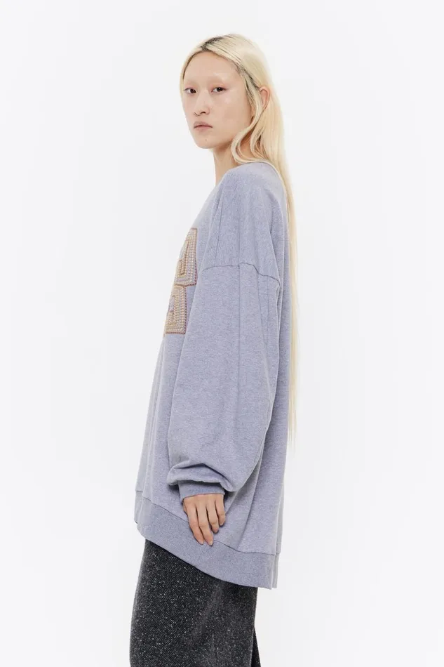 Dark Gray Embroidered Logo Oversize Sweatshirt Dark Grey Melange Women Bimba Y Lola Sweatshirts Dark Gray Embroidered Logo Oversize Sweatshirt Dark Grey Melange Women Bimba Y Lola Sweatshirts