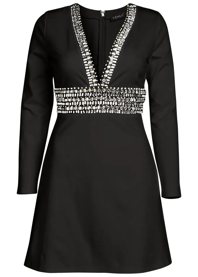 DEEP V TRIM COCKTAIL DRESS Black Women VENUS Short Dresses