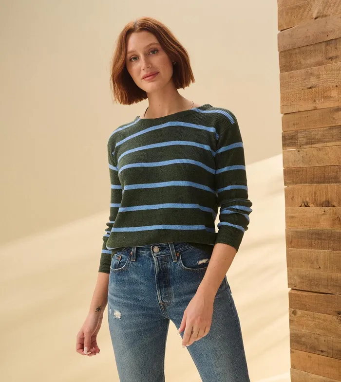 Devon Sweater 8211 Teal Heather Stripes Hatley