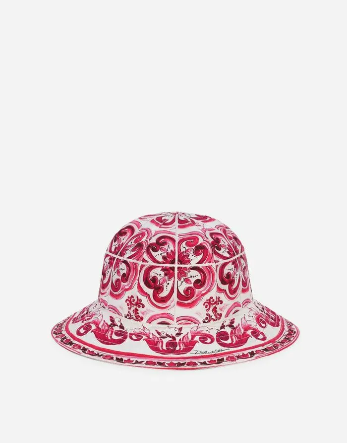 Dolce and Gabbana Accessories Children Majolicaprint Poplin Hat Multicolor
