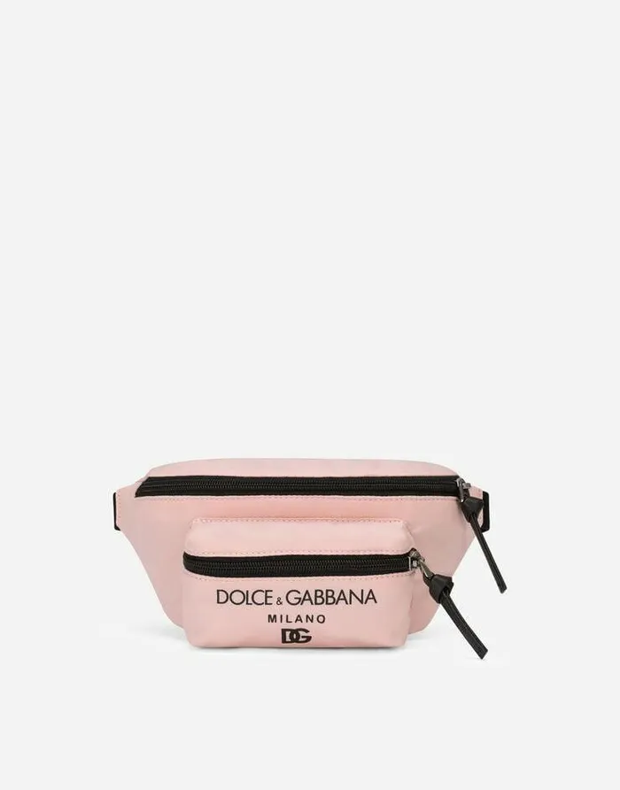 Dolce and Gabbana Accessories Children Nylon Belt Bag With Logo Print Pink