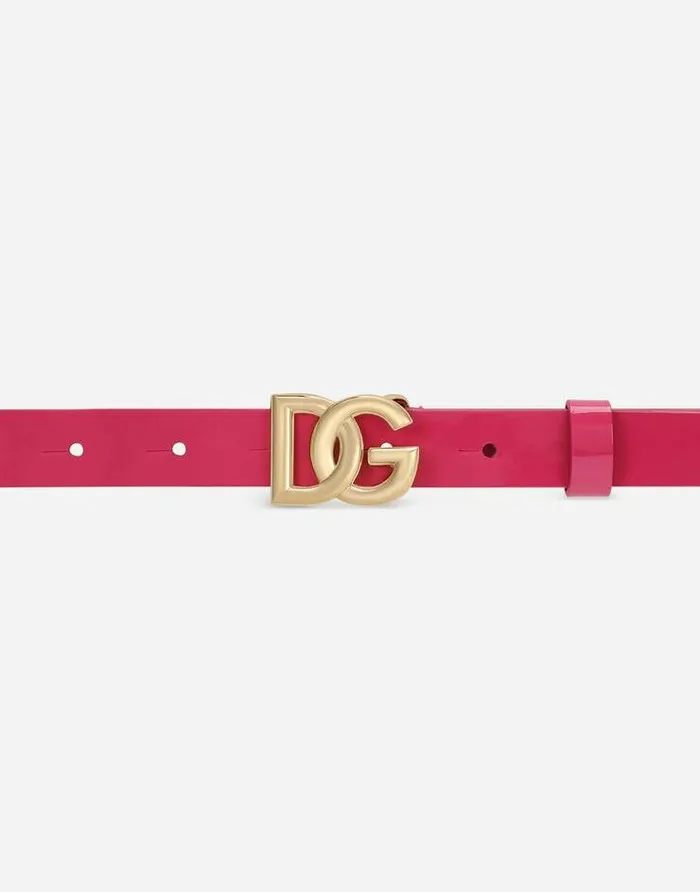 Dolce and Gabbana Accessories Children Patent Leather Belt With DGlogo Buckle Pink Dolce and Gabbana Accessories Children Patent Leather Belt With DGlogo Buckle Pink