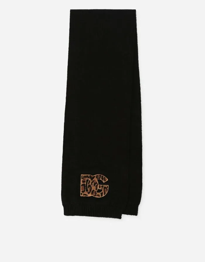 Dolce and Gabbana Accessories Children Plain Knit Scarf With DG Patch Black