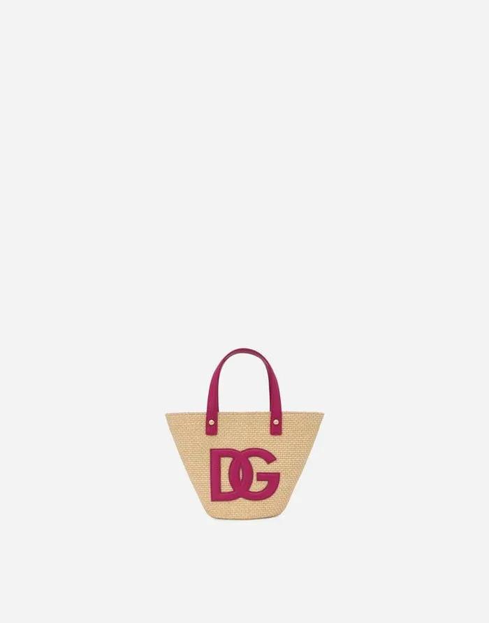 Dolce and Gabbana Accessories Children Raffia Handbag With DG Logo Patch Purple Dolce and Gabbana Accessories Children Raffia Handbag With DG Logo Patch Purple