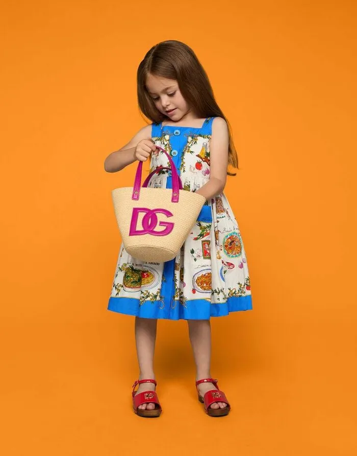 Dolce and Gabbana Accessories Children Raffia Handbag With DG Logo Patch Purple Dolce and Gabbana Accessories Children Raffia Handbag With DG Logo Patch Purple