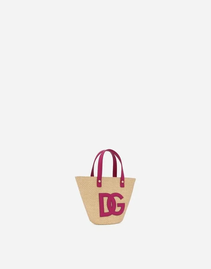Dolce and Gabbana Accessories Children Raffia Handbag With DG Logo Patch Purple Dolce and Gabbana Accessories Children Raffia Handbag With DG Logo Patch Purple