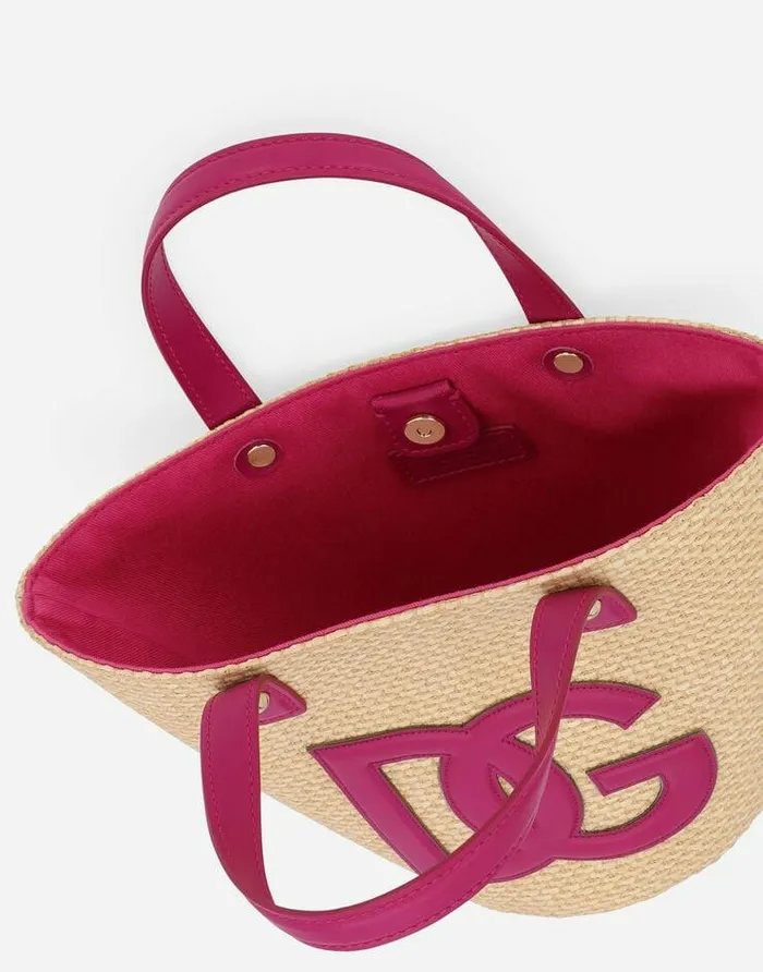 Dolce and Gabbana Accessories Children Raffia Handbag With DG Logo Patch Purple Dolce and Gabbana Accessories Children Raffia Handbag With DG Logo Patch Purple