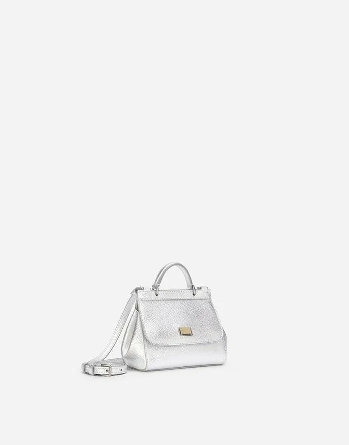 Dolce and Gabbana Accessories Children Sicily Mini Bag In Dauphine Leather Silver Dolce and Gabbana Accessories Children Sicily Mini Bag In Dauphine Leather Silver