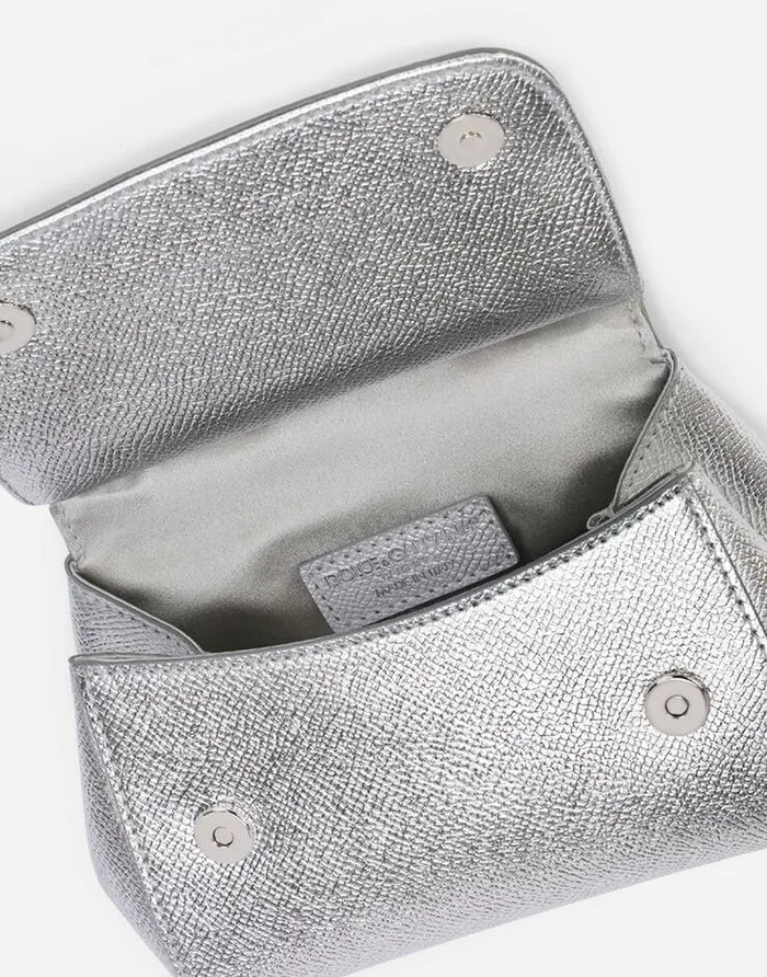 Dolce and Gabbana Accessories Children Sicily Mini Bag In Dauphine Leather Silver Dolce and Gabbana Accessories Children Sicily Mini Bag In Dauphine Leather Silver