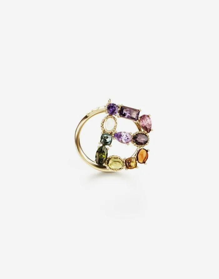 Dolce and Gabbana Alphabet Collection Women Rainbow Alphabet B Ring In Yellow Gold With Multicolor Fine Gems Gold Dolce and Gabbana Alphabet Collection Women Rainbow Alphabet B Ring In Yellow Gold With Multicolor Fine Gems Gold
