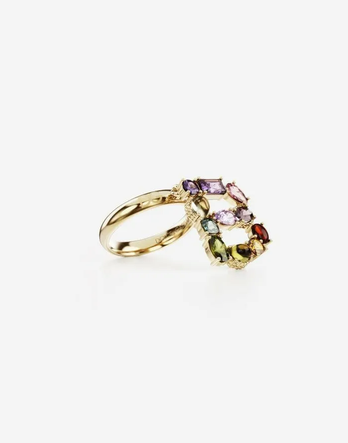 Dolce and Gabbana Alphabet Collection Women Rainbow Alphabet B Ring In Yellow Gold With Multicolor Fine Gems Gold Dolce and Gabbana Alphabet Collection Women Rainbow Alphabet B Ring In Yellow Gold With Multicolor Fine Gems Gold