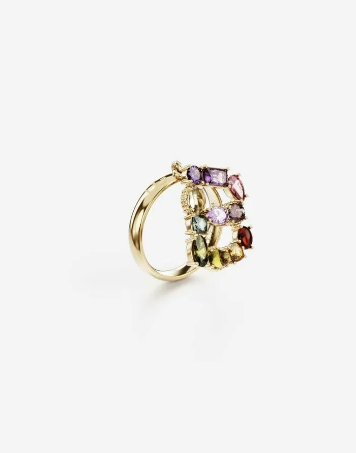 Dolce and Gabbana Alphabet Collection Women Rainbow Alphabet B Ring In Yellow Gold With Multicolor Fine Gems Gold Dolce and Gabbana Alphabet Collection Women Rainbow Alphabet B Ring In Yellow Gold With Multicolor Fine Gems Gold